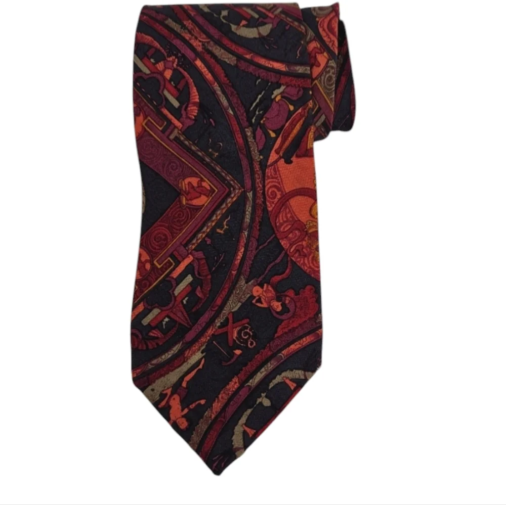 Gianfranco Ferré Baroque Abstract Silk Tie Red Black Gold Made in Italy